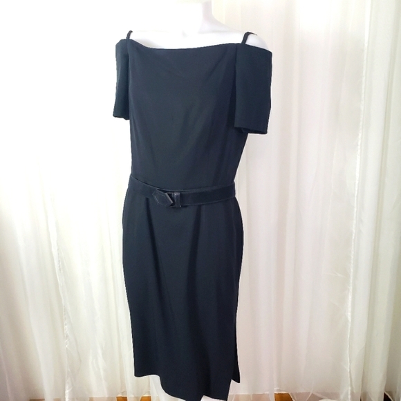 Scaasi Dresses & Skirts - Vintage Scaasi black dress off the shoulder with skinny strap side boning 12